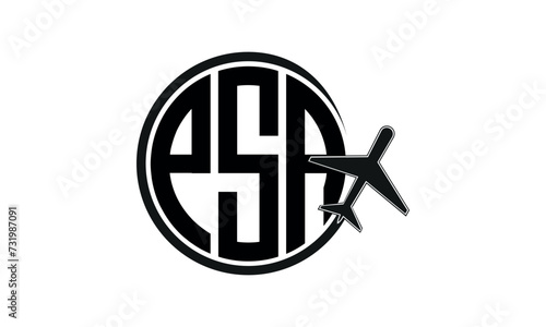 PSA three initial letter circle tour & travel agency logo design vector template. hajj Umrah agency, abstract, wordmark, business, monogram, minimalist, brand, company, flat, tourism agency, tourist