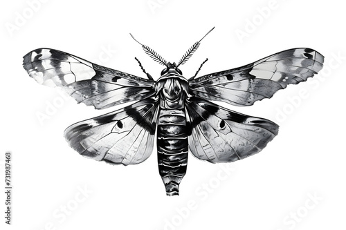 Black and white moth isolated on transparent background