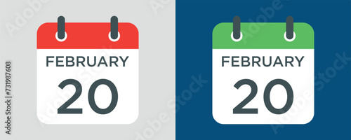 calendar - February 20 icon illustration isolated vector sign symbol