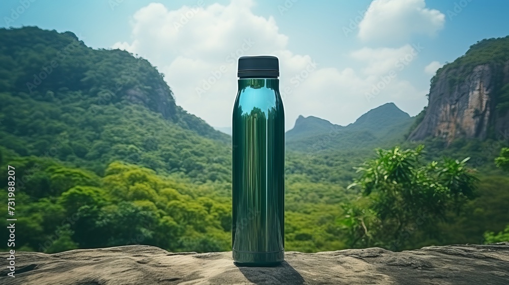 Mountain view stainless steel vacuum flask for hot and cold drinks with customizable text space Mountain view stainless steel vacuum flask for hot and cold drinks with customizable text space