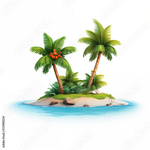 Palm tree icon on small island on white background  illustration