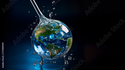 A drop of water in the form of planet Earth. Concept of water shortage, ocean pollution and global environmental problems. Copy space © Marina