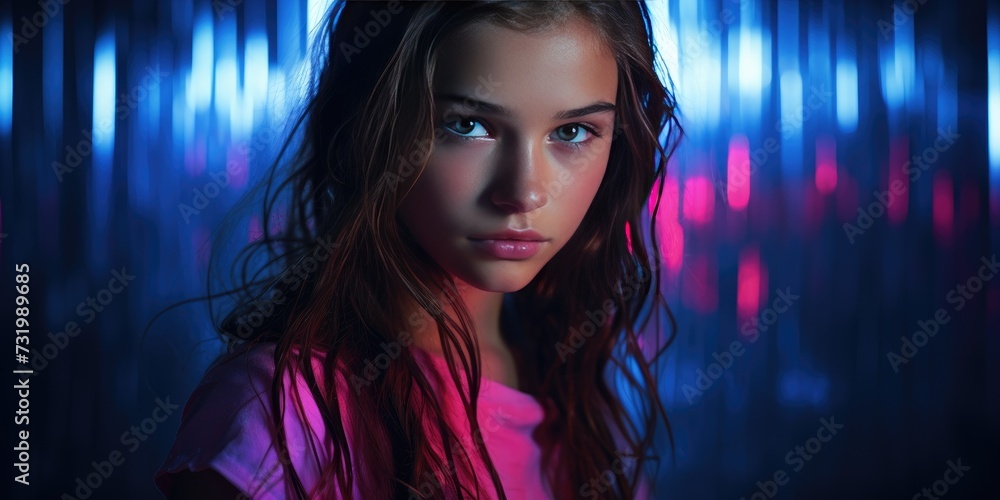 Portrait of a stylish young woman in neon light. Generative AI Portrait of a stylish young woman in neon light. Generative AI