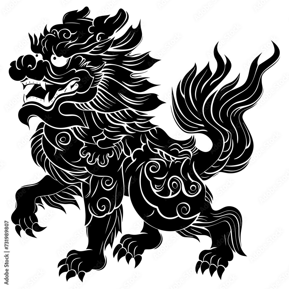 Silhouette Komainu the Japanese Mythical Creature black color only