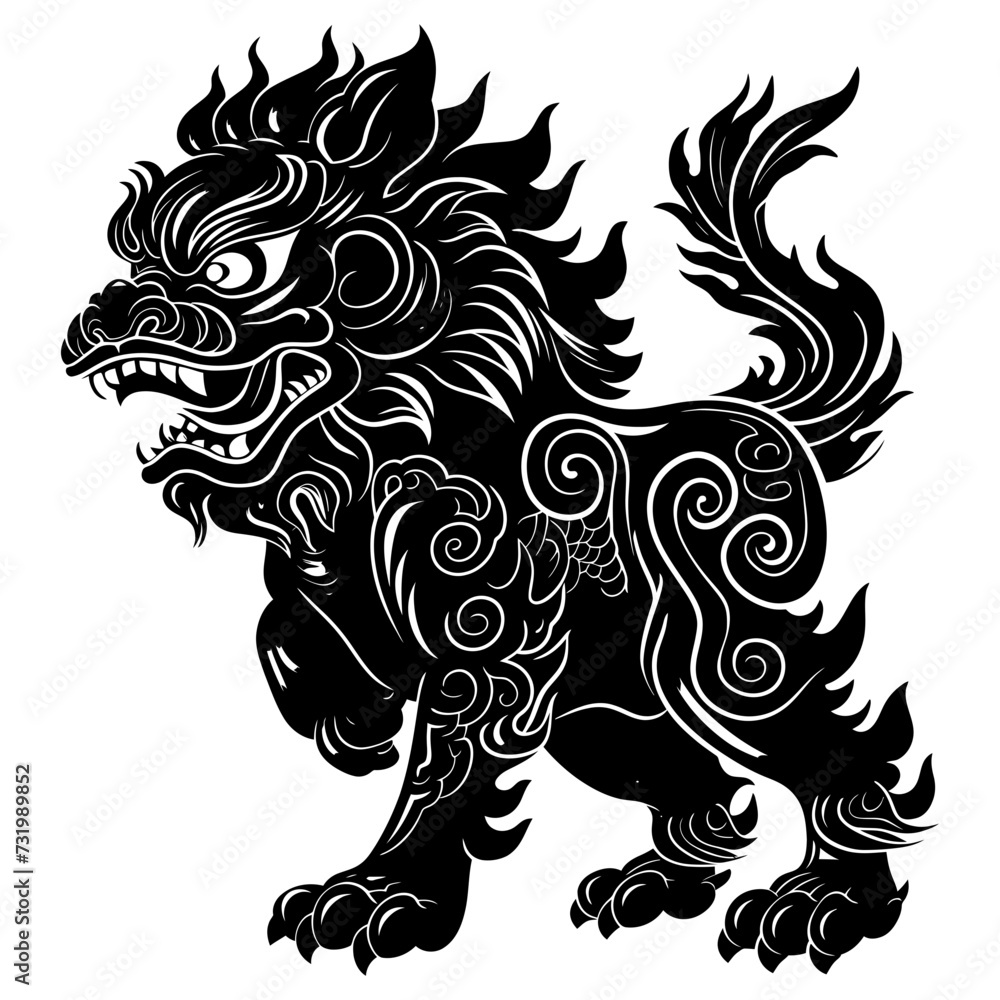 Silhouette Komainu the Japanese Mythical Creature black color only Silhouette Komainu the Japanese Mythical Creature black color only