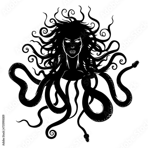Silhouette Medusa the Mythical Creature With Hair of Snake