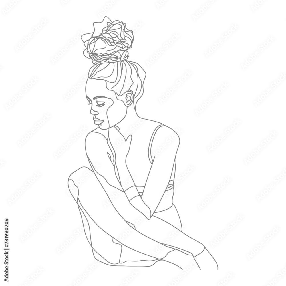 aesthetic woman with continuous line art style black color only