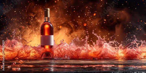 An Artistic Presentation Of A Rose Wine Bottle Featuring An Empty Label. Concept Elegant Wine Bottle Photography  Creative Label Design  Artistic Wine Presentation  Captivating Rose Wine Imagery