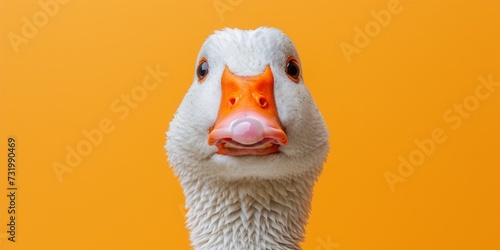 A Surprised Duck With A Curious Expression On A Yellow Background. Concept Curious Duck, Surprised Expression, Yellow Background, Playful Outdoor Photoshoot