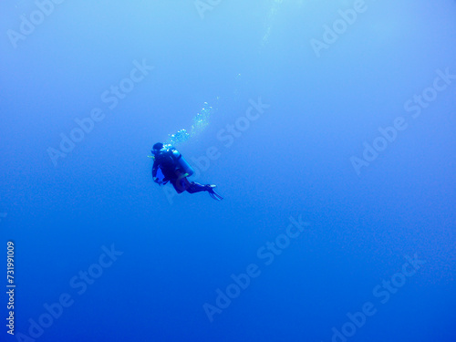 Scuba Diver Swimming Above the Abyss