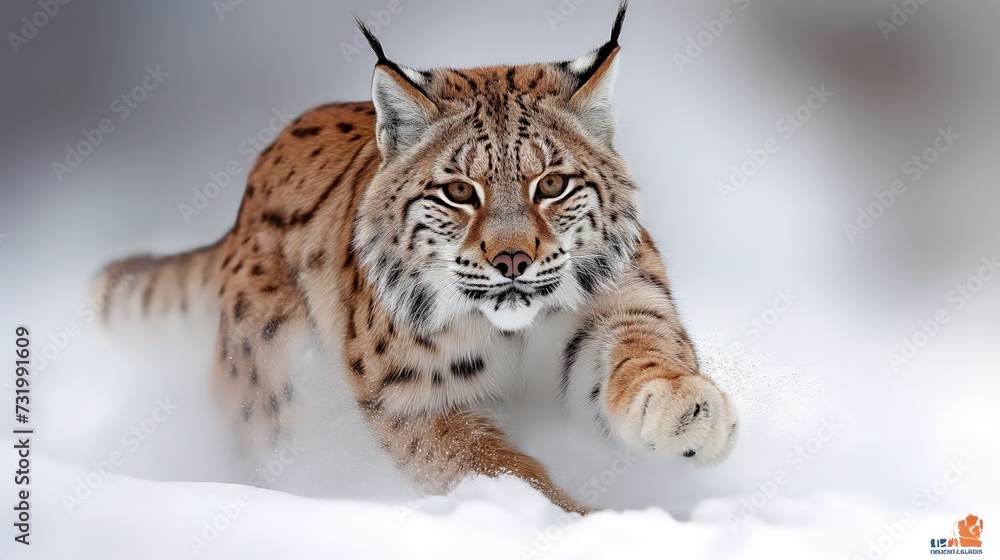 a lynx walks in the forest and looks into the camera created by AI a lynx walks in the forest and looks into the camera created by AI