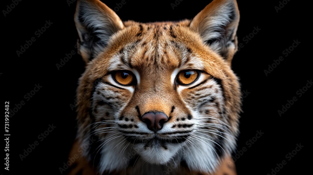 Obraz premium a lynx walks in the forest and looks into the camera created by AI