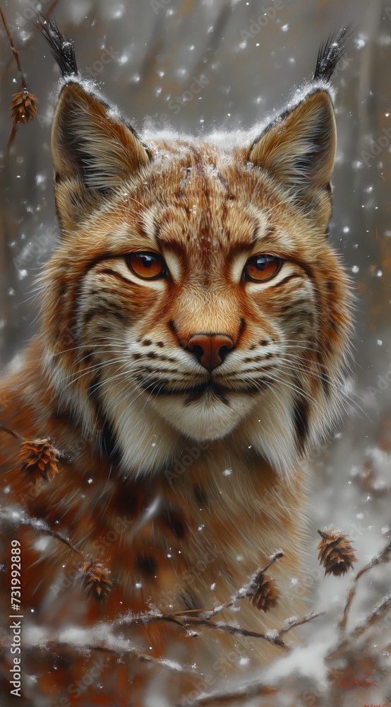 a lynx walks in the forest and looks into the camera created by AI a lynx walks in the forest and looks into the camera created by AI