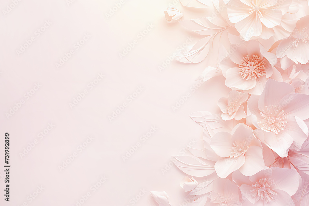 White jasmine flowers on pastel pink background with copy space