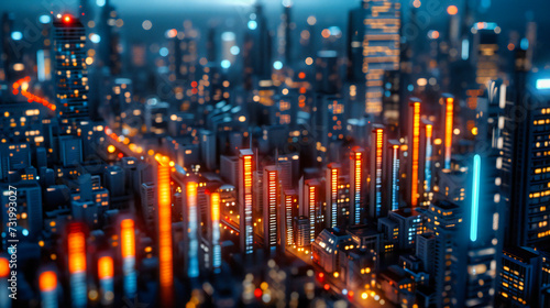 Blurred night cityscape with modern buildings and street lights, capturing the dynamic urban life