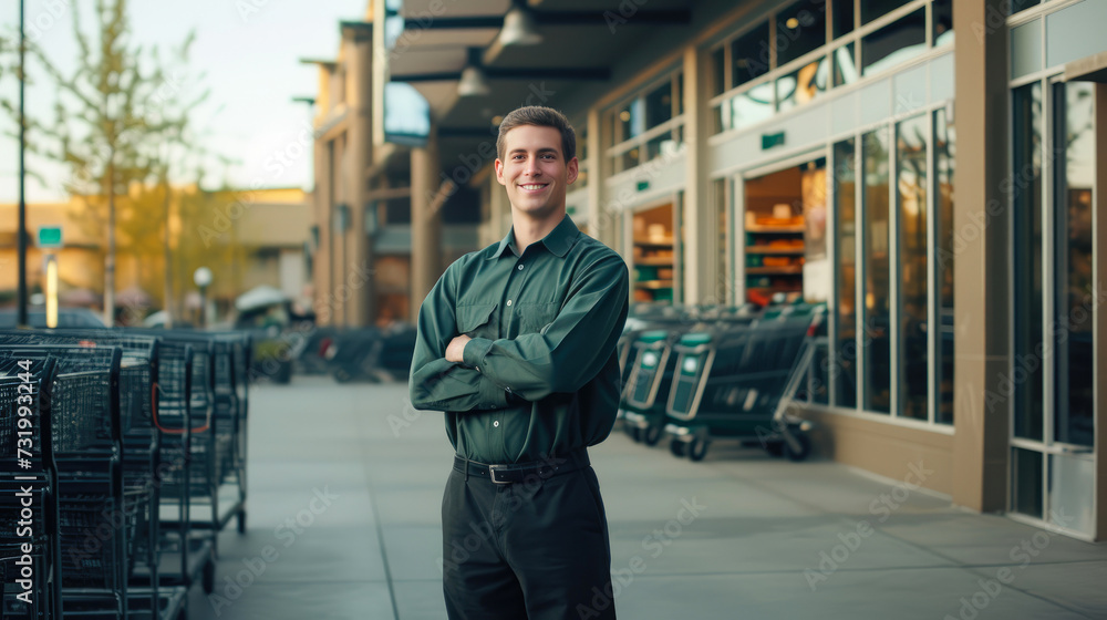 Green Shirt Triumph: Proud Owner Stands Firm Outside His Flourishing Store Green Shirt Triumph: Proud Owner Stands Firm Outside His Flourishing Store