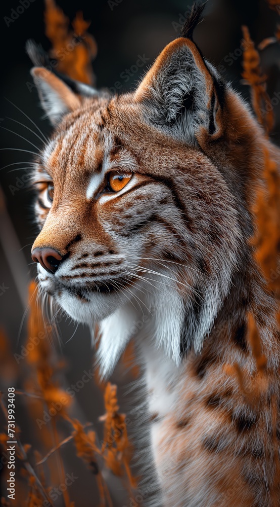 Obraz premium a lynx walks in the forest and looks into the camera created by AI