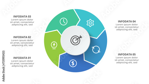 Creative concept for infographic with 5 steps, options, parts or processes. Business data visualization.