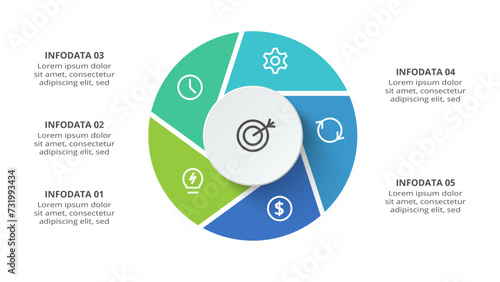 Creative concept for infographic with 5 steps, options, parts or processes. Business data visualization.