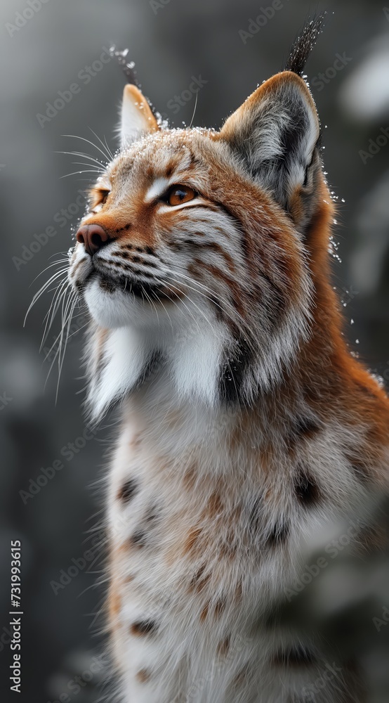 Obraz premium a lynx walks in the forest and looks into the camera created by AI
