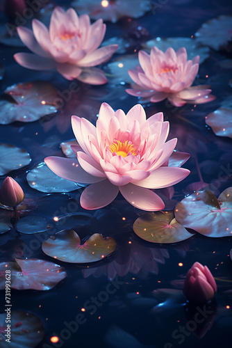 beautiful water lilies in a pond