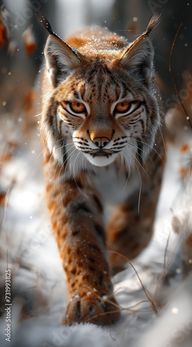 a lynx walks in the forest and looks into the camera created by AI © gustav