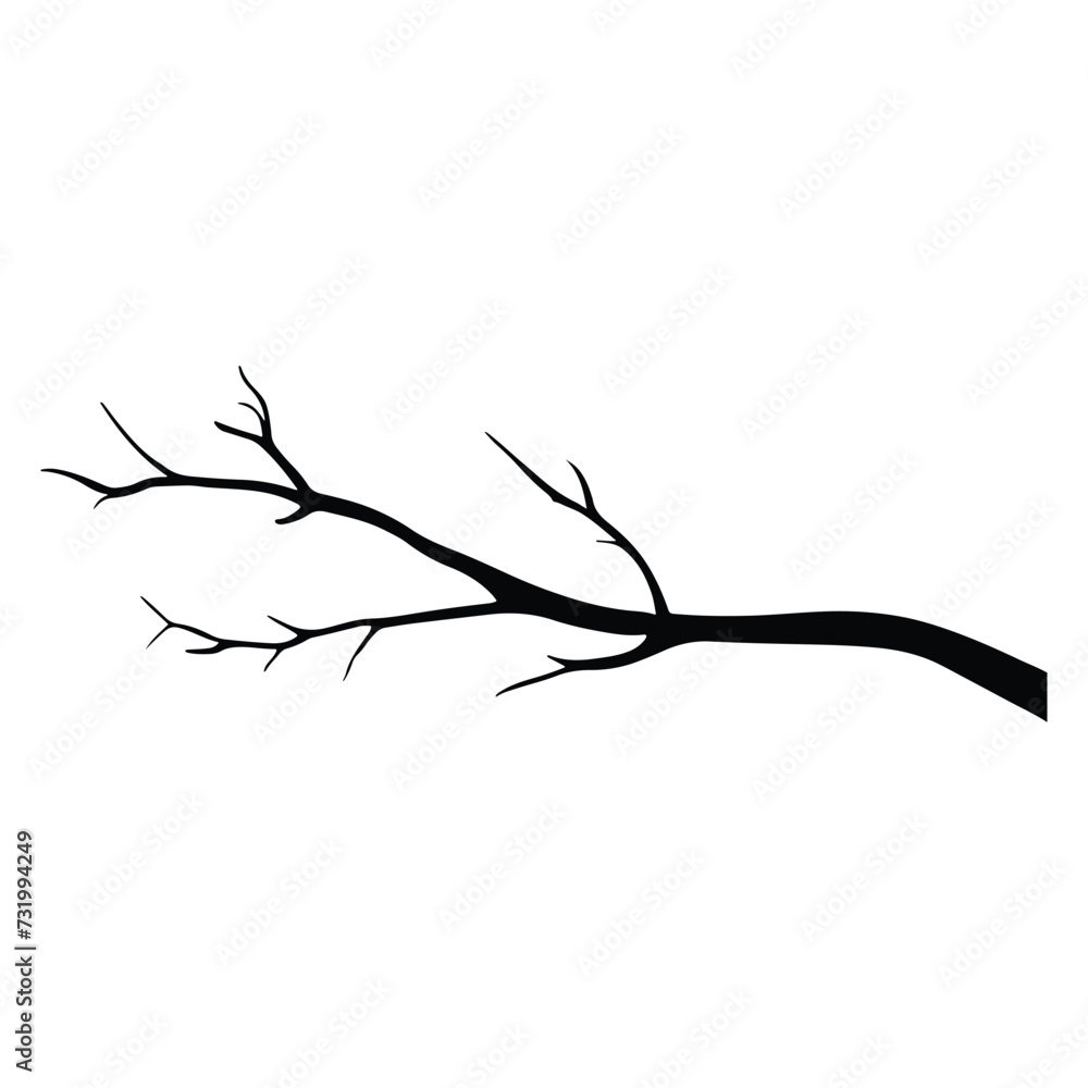 Fototapeta premium Tree branch without leaves silhouette icon vector illustration. Firewood black symbol, sign, logo. Isolated on white background.