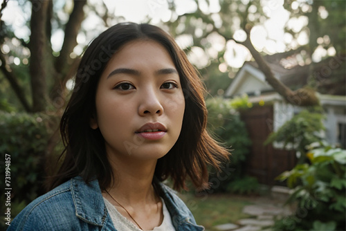 portrait of a woman standing outside in front of a home in a residential neighborhood