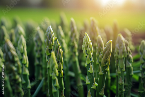 A Lush Field of Fresh Organic Asparagus Thriving Under the Sun. Background or wallpaper for blog posts or marketing campaign photo