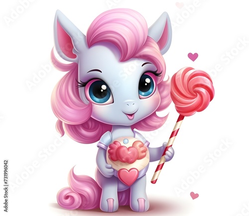 Cute Unicorn Cartoon Princess And Sweet Candy © Moeen