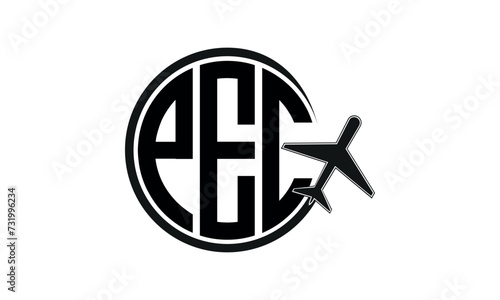 PEC three initial letter circle tour & travel agency logo design vector template. hajj Umrah agency, abstract, wordmark, business, monogram, minimalist, brand, company, flat, tourism agency, tourist
