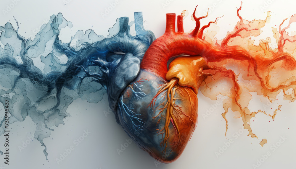 Human circulatory system. Medically accurate animation of heart with vanities and arteries,generative ai - obrazy, fototapety, plakaty 