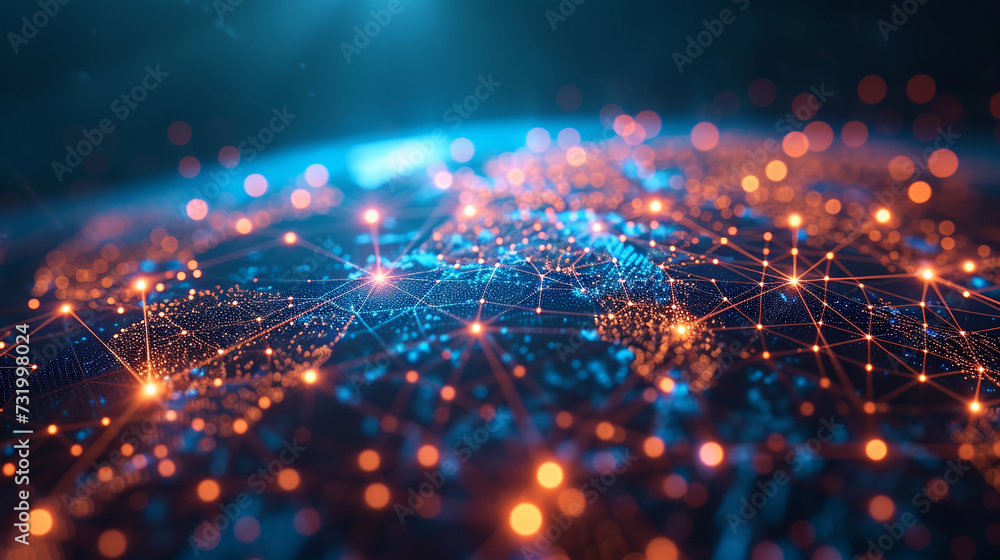 Global technology network on a telecommunication interface Complexity graphs analytical in technology background Bright neon dark Global technology network on a telecommunication interface Complexity graphs analytical in technology background Bright neon dark