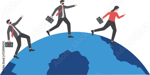 Global business competitor, innovation that change the agile world, international working abroad concept, businessman compete by running away and catch each other on the world, planet earth.

