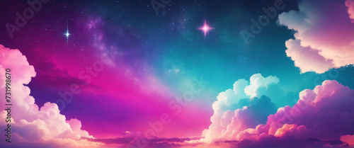 Fotografia 紫色のユニコーンの背景。キラキラ星とボケ味を持つパステル水彩の空。ホログラフィック テクスチャを持つファンタジー銀河。魔法の大理石の空間。