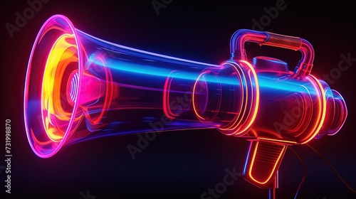 Neon lit megaphone for marketing, SEO, social media, and public relations concept