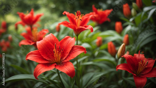 "Blooming Splendor: Full Frame Red Lilies in a Spring Garden Background"      © N