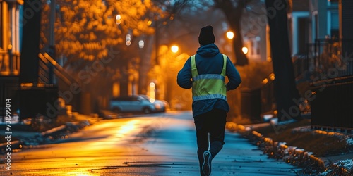 Health jogger running at night with reflective clothing