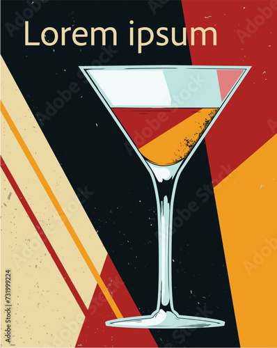 Stylish vector poster where the main character of the evening is the martini glass. The perfect blend of sophistication and modern design, this poster is designed to brighten up any space.