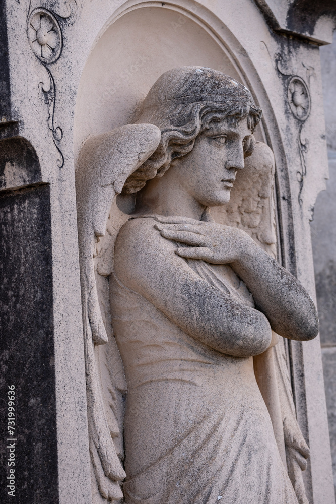 angel with trumpet, J.Serra Riera sculptor, Llucmajor cemetery, Mallorca, Balearic Islands, Spain
