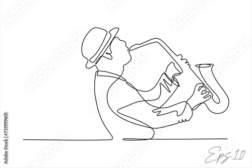 continuous line vector illustration design of person blowing a trumpet