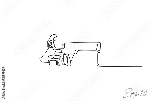 continuous line vector illustration design of woman playing piano musical instrument
