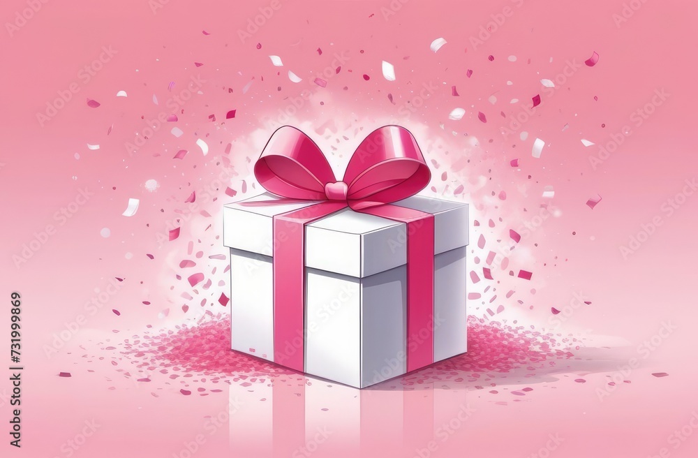 gift box on pink background, postcard