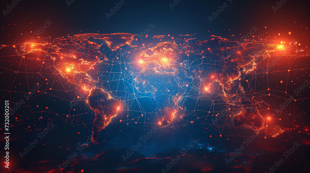 World map on a conceptual vector Complexity graphs and analytical diagrams in technology background Bright neon dark