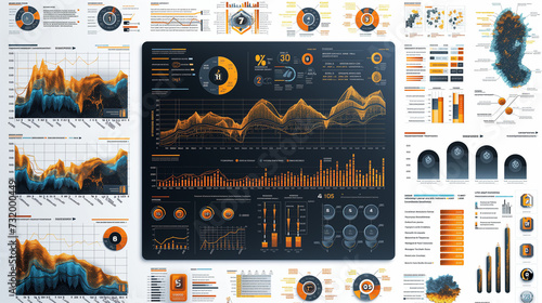 set of infographic elements, Information charts diagram. Business report and investment stock chart white background, Ai generated image photo