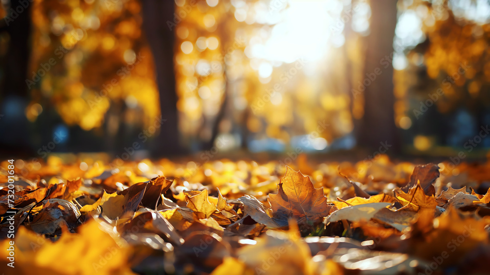autumn leaves in fall with golden light