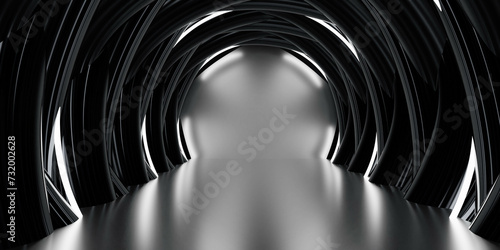 a dark Tunnel with reflections 3d render illustration