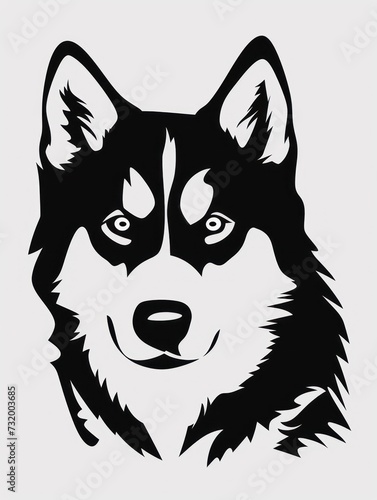 A black and white Husky dog head is featured on a white background.