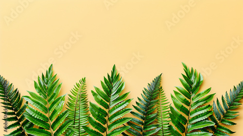 Closeup of green fern leaves in a tropical forest, showcasing natures intricate patterns and textures