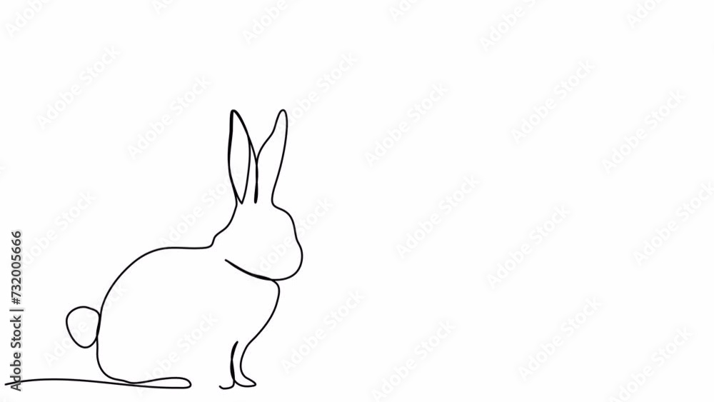 Rabbit, one line drawing animation. Video clip with alpha channel.